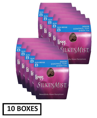 Leggs Silken Mist Control Top Pantyhose, Sun Beige, Size M - (10 Pairs)