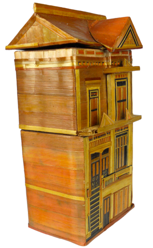 VTG. Bamboo/Straw Marquetry 5.5" Tall Town House Trinket/Jewelry Box Felt Lined - Picture 6 of 10