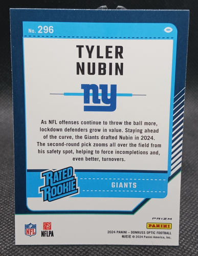 2024 Optic Purple Shock Refractor - Tyler Nubin RC #296 New York Giants - Picture 2 of 2