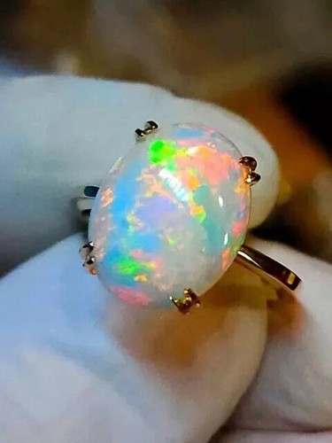 Feueropal 3 Karat Ovalschliff Solitär Verlobungsring 14K Gelbgold vergoldet - Bild 5 von 10