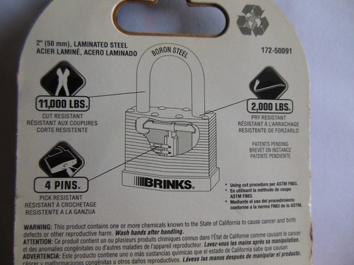 Brinks* High Security * Keyed  Padlock*Boron Steel *FREE SHIPPING - Picture 2 of 8