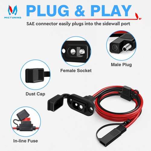 1.5FT 12AWG SAE Power Socket Sidewall Port to SAE Connector Plug Extension Cable - Picture 3 of 8