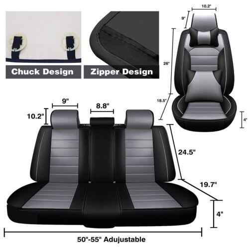 For Toyota Tacoma Car Seat Cover Full Set Leather 5Seats Front Rear Protector - Picture 3 of 18