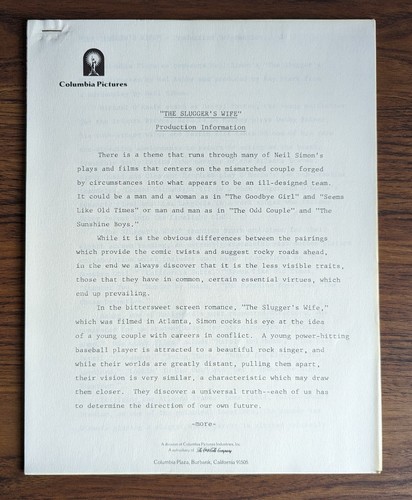 The Slugger's Wife 1985 Press Kit O'Keefe DeMornay 3 Photos and Promo Materials - Picture 12 of 15