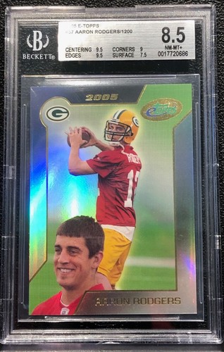 2005 E TOPPS  AARON RODGERS, #57, ROOKIE, #/1200, GRADED BGS 8.5, PACKERS RARE - Picture 1 of 3
