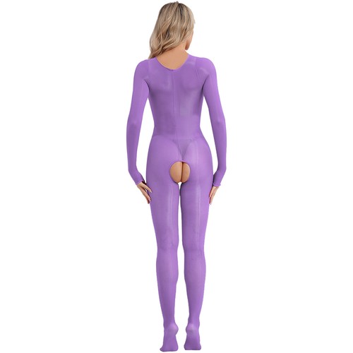 Women Oily Glossy Sheer Bodystocking Bodysuit Open Breast Crotchless Jumpsuit - Bild 24 von 112