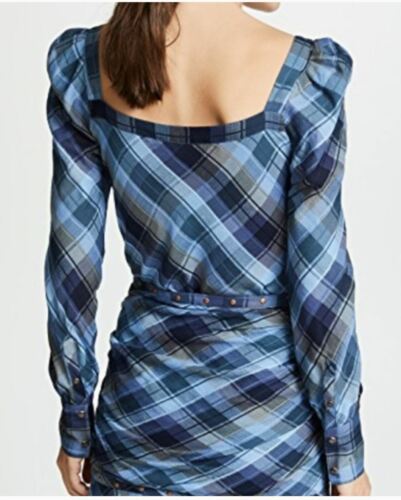 Talla. 12 Blusas VERONICA BARBA Frankie Azul a Cuadros Mangas Largas Puff Nueva con etiquetas $350 - Imagen 2 de 12