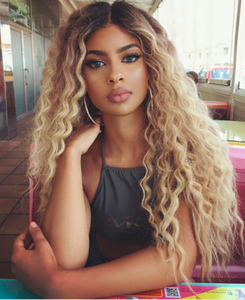 Women Ombre Blonde Wig Afro Curly Afro American Wig Soft Synthetic