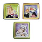 Set of 3 Farm Gourmet 3D Waiter & Chef Cow Horse & Frog Ceramic 4x4 Wall Plaques