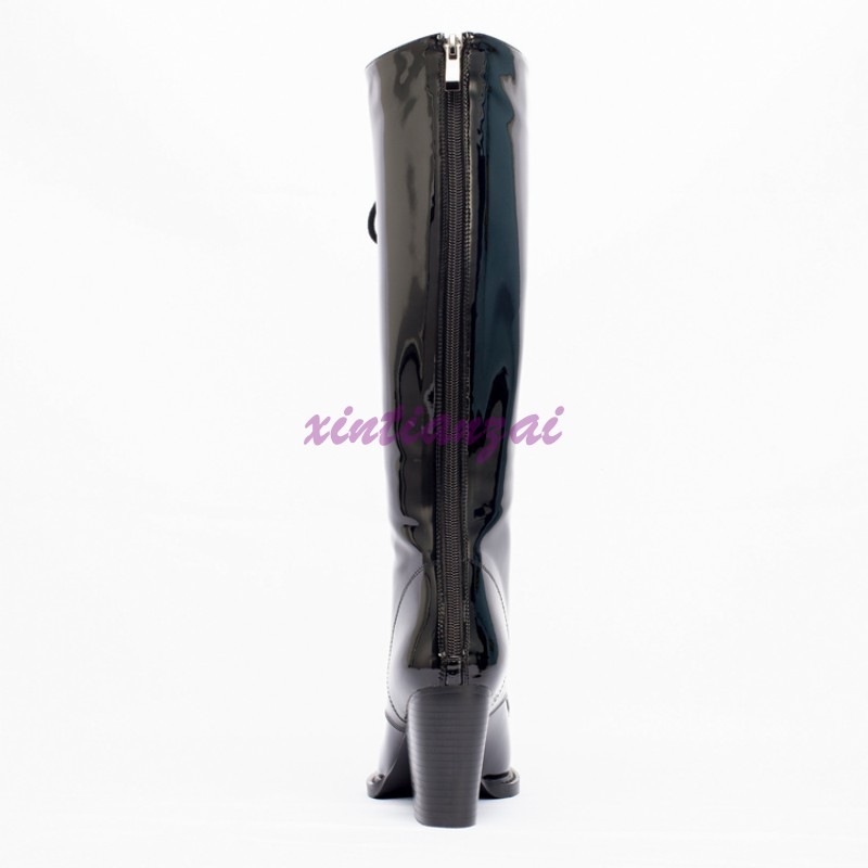 Cremallera para Mujer Taco de Bloque de Alto rodilla Puntera en Punta Brillante punk de la rodilla Alto botas altas de cuero nuevo 095d8d Cremallera para Mujer Taco de Bloque de Alto rodilla Puntera en Punta Brillante punk de la rodilla Alto botas altas de cuero nuevo 095d8d
