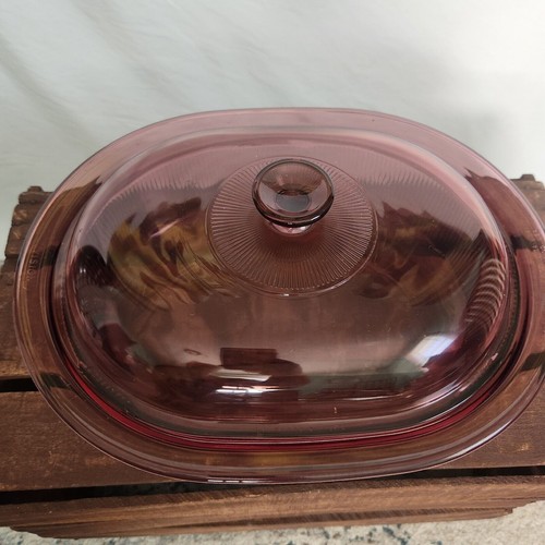 Vision Corning Cranberry 4Qt 4L Oval Casserole Roaster V-34-B w Pyrex Lid V-34-C - Picture 5 of 12