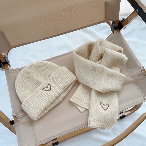 2PCS Kids Knitted Hat Scarf Set Embroidery Anti-Cold Windproof Cap Neckerchief - Picture 9 of 30