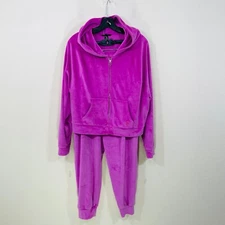 Victoria's Secret Size L Pink Velour Velvet Tracksuit Set Cropped Hoodie Jogger