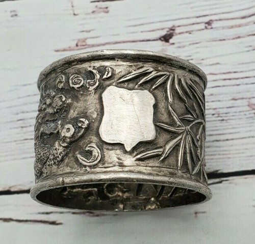 Asiatischer Sterling Silber Serviettenring mit Drache und Bambus - Bild 2 von 4
