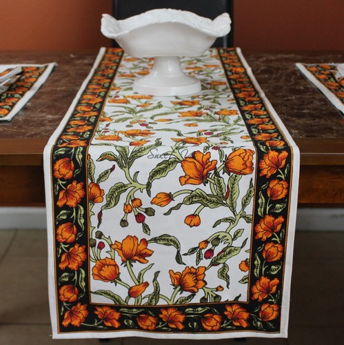 Cotton French Floral Tablecloth for Square Table 60x60 Black Blue Amber Dining - Picture 10 of 29