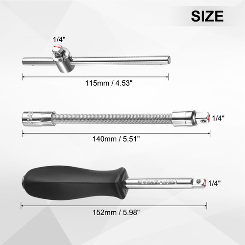 Juego de 3 piezas de barra de extensión de zócalo flexible mango en T mango giratorio de 1/4" - Imagen 2 de 7