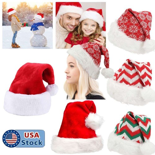 Santa Hat Xmas Hat Father Christmas Hat Adults Child Deluxe Plush New Year 2024