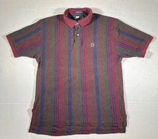 1990s TOMMY HILFGER Embroidered Crest Stripe Polo Size Large Small Tear