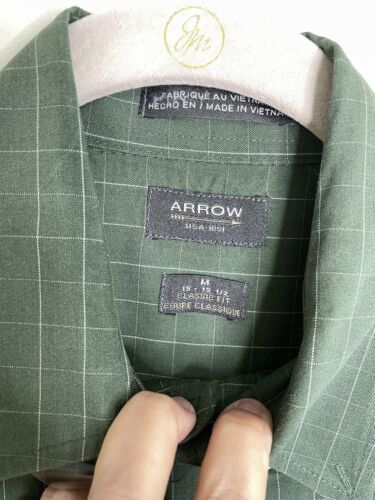 Mens Arrow Green Dress Shirt White Squared Collared Button Up Size M 15 - Picture 2 of 7