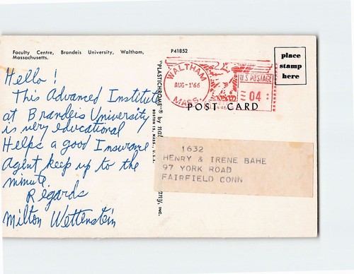 Postkarte Fakultätszentrum Brandeis University Waltham Massachusetts USA - Bild 2 von 2