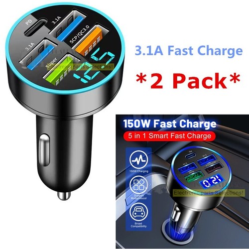 2P 4 USB Port Super Fast QC3.0+PD Car Charger Adapter for iPhone Samsung Android - Picture 1 of 9