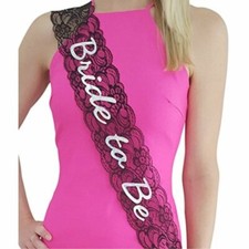 Bachelorette Sash     Bride to Be     Stylish Lace in White, Pink, or Black