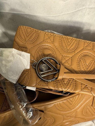 Valentino Orlandi XL Quilted Tote Purse Taupe Crossbody Strap & handle - Picture 7 of 10