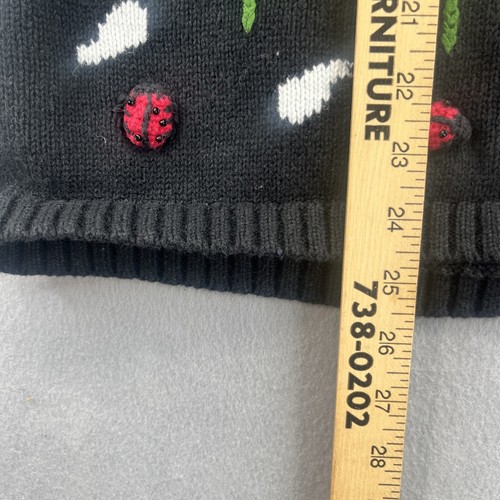 Quacker Factory Womens Daisies Ladybugs Flower Cardigan Sweater L Black VINTAGE - Picture 9 of 10