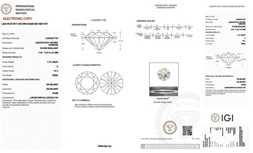 Stunning 1.33 Ct Round Cut G Color VS2 Clarity STONE IGI Certified CVD DIAMOND - Picture 2 of 12