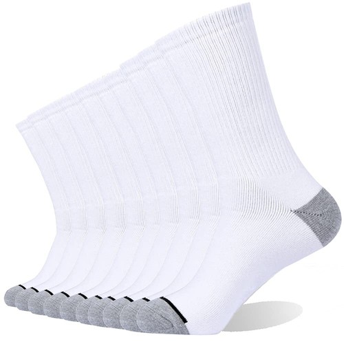 Men's Cotton Moisture Wicking Heavy Cushion Crew Socks 10 Pair White