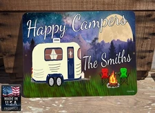 Personalized Happy Campers "Your Name"  Travel Trailer Camping 9"x12" Metal Sign