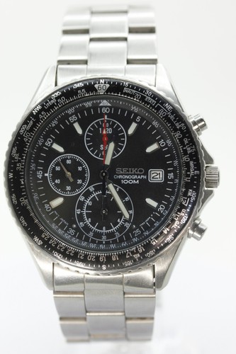 SEIKO Flightmaster Pilot 7T92-0CF0 Quartz Chronograph Black Dial Mens Watch JPN - Picture 2 of 13