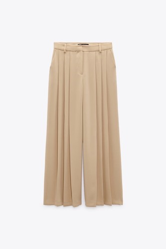ZARA NEU DAMEN HIGH WAIST PLISSEE WEITES BEIN HOSE PANT CAMEL Gr. L 2674/395 - Bild 2 von 4
