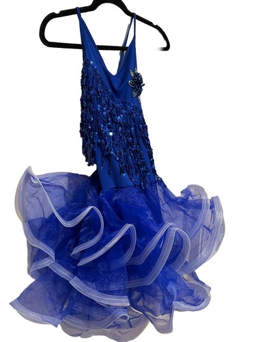 Girls Latin ballroom dance dress blue-NWT-No Gloves - Picture 11 of 15