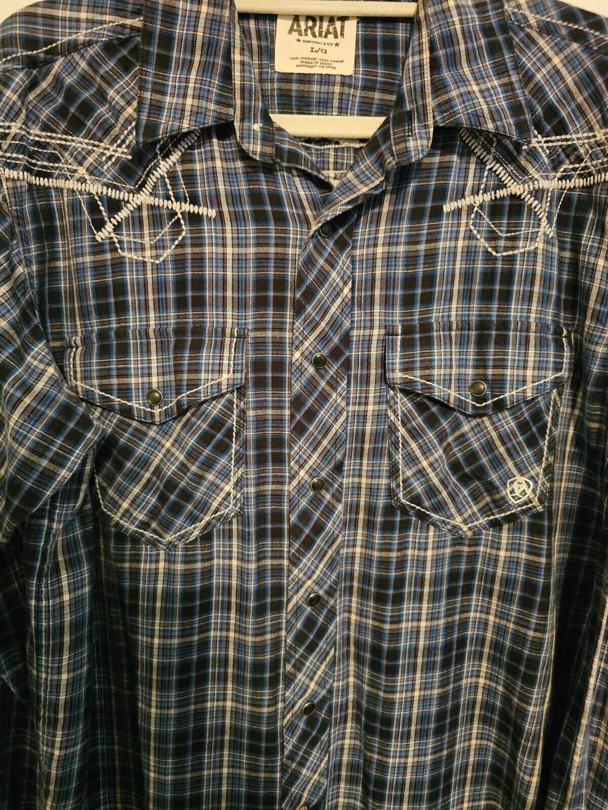 Ariat Western Shirt Men's Size L Blue Pearl Snap … - image 4
