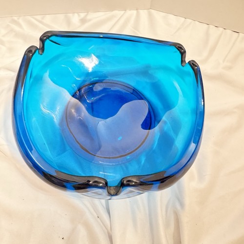 Vintage MCM Viking Glass Cobalt Blue Wave Freeform Ashtray Large 6.5 - Picture 3 of 9