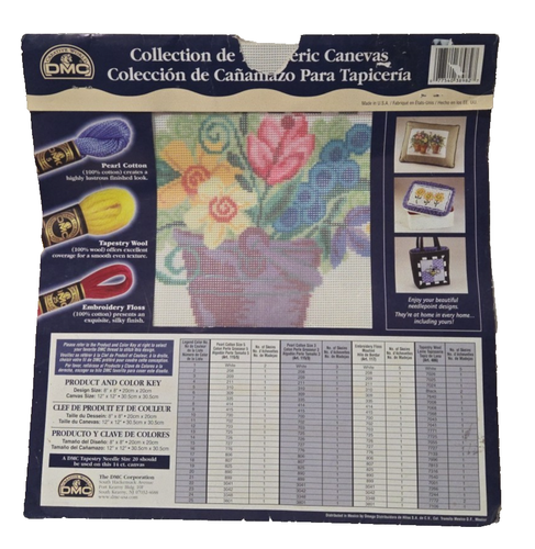 DMC Needlepoint Canvas Flowers Pail 8x8 Floral Blooms New in Package - Picture 4 of 4