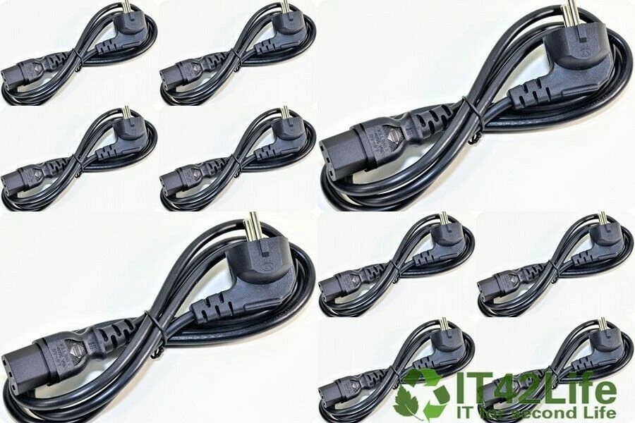 10 Kaltgerätekabel Monitor Netzkabel PC Stromkabel Schuko Stecker Schwarz 2,00 m