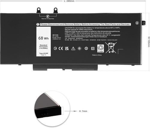 akku für Dell Latitude 5400 5500 Precision 3540 4-Cell 68Wh Laptop Battery 4GVMP - Afbeelding 9 van 11