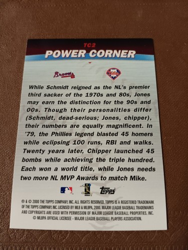 2000 CHIPPER JONES MIKE SCHMIDT TOPPS POWER CORNER BASEBALL CARD #TC2 BRAVES - Picture 2 of 2