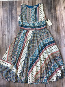 New-Dana-Buchman-Dress-6-S-Fit-Flare-Scarf-Print-Geo-Tribal-A-Line-Blue-Red-Boho
