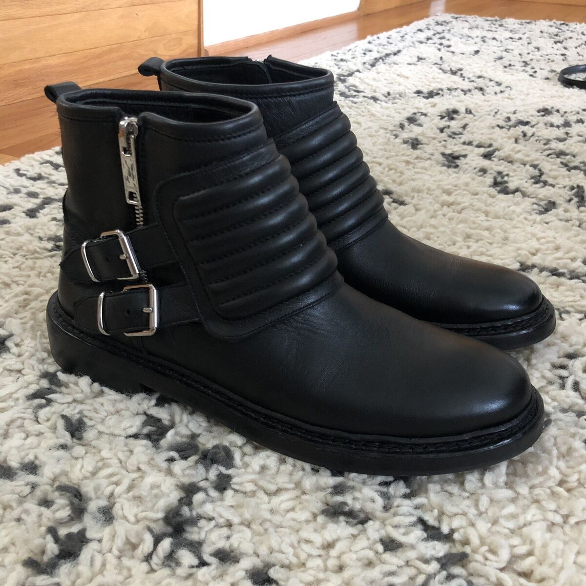 Burberry Brit Black Leather Moto Biker Ankle Boots Size 39 US