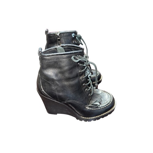 Stivaletti donna Tory Burch 10M zeppa derby pelle nera frange stringati - Foto 6 di 9