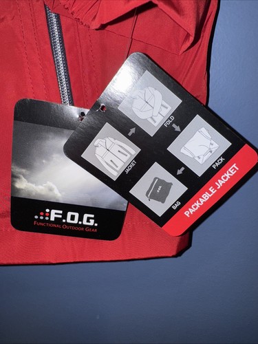 Kleine rote Herren Nylon Regen Wind Jacke mit durchgehendem Reißverschluss, F.O.G. London Nebel, verstaubar  - Bild 5 von 9