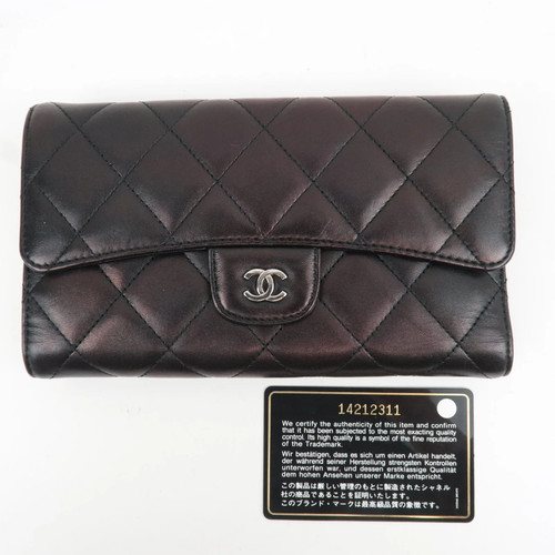 Authentic CHANEL Matelasse Tri-Fold Long Wallet Lambskin Black Silver HDW F/S - Picture 22 of 22
