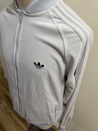 RAR Adidas Originals Trainingsjacke Trefoil Herren L hellblau Velour Reißverschluss - Bild 3 von 12