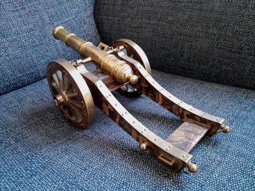 Vintage Messing Holz Modell Kanone Handarbeit Display Ornament Sammler Hobby - Bild 15 von 18