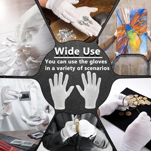 White Cotton Gloves 12 Pairs X-Large Moisturizing Dust Handling Use - Picture 9 of 9