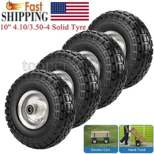 4 Pack 10" Flat Free Solid Tire Wheel 4.10/3.50-4 for Lawn Farm Cart Handtruck