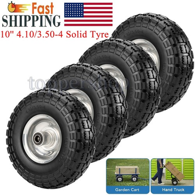 #ad 4 Pack 10quot; Flat Free Solid Tire Wheel 4.10 3.50 4 for Lawn Farm Cart Handtruck $69.91